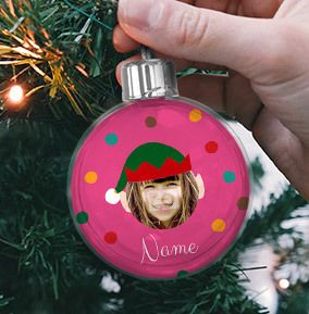 Elf Photo Personalised Bauble - Pink