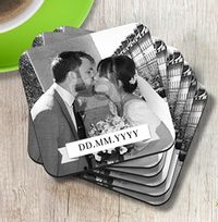 Tap to view Black & White Wedding Coaster - White Banner
