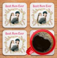 Best Mum Ever Floral Photo Coaster