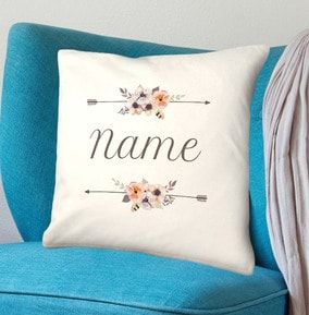Floral Arrows Personalised Name Cushion