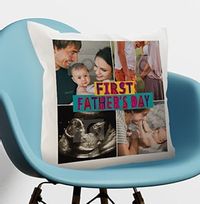 First Father's Day Multi Photo Cushion