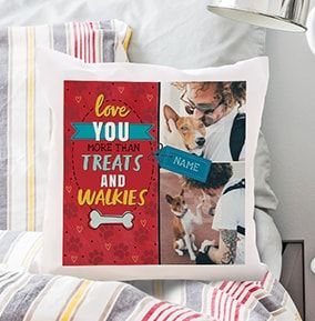 Treats and Walkies Personalised Dog Cushion