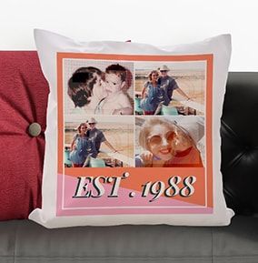 Year Established Pink Photo Collage Cushion