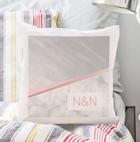 Marble Effect Pink Initials Personalised Cushion