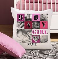 Baby Girl Heart Photo Collage Cushion