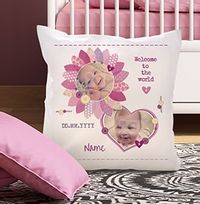 Personalised Cushion - Welcome to the World Baby Girl Photo Upload
