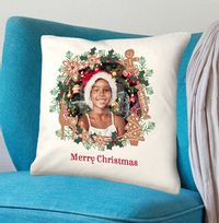 Wreath and Cookies Christmas Photo Cushion