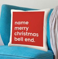Tap to view Merry Christmas Bell End Personalised Cushion