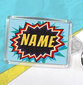 Comic Book Speech Bubble Name Keyring