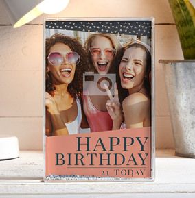 Happy 21st Birthday Full Glitter Photo Block - Portrait