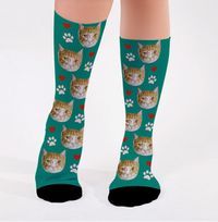 Tap to view Personalised Cats and Hearts Novelty Photo Socks