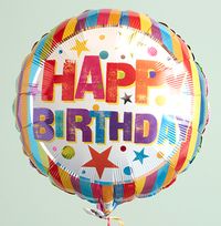 Happy Birthday Multi Colour Stripes & Stars Balloon