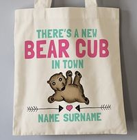 Baby Girl Bear Cub Personalised Tote Bag