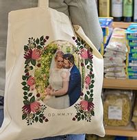 Floral Wedding Photo & Date Tote Bag