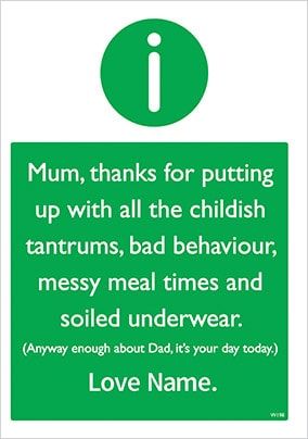 Bad Behaviour Personalised Mother's Day Card