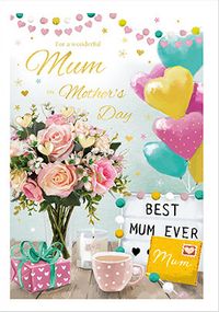 Mum Flowers and Balloons Personalised Mother's Day Card