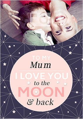 Mum - To The Moon & Back Blue Photo Card - Giant (A3) - By Funky Pigeon