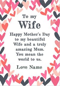 Wife on Mother's Day Personalised Hearts Card