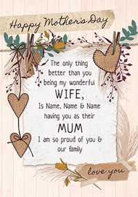 Wife and Mum Personalised Mother's Day Card