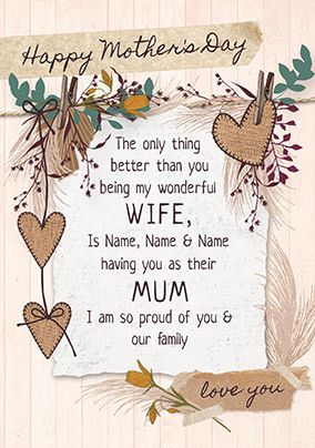 To my wife on mother s day card