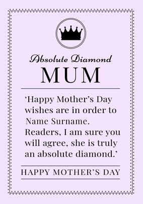 Absolute Diamond Spoof Mother's Day Card