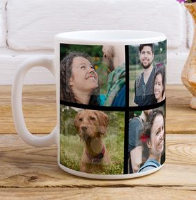 Personalised Mug - 6 Multi Photo Upload with Text Black