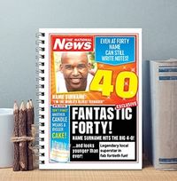 Funny 40th Birthday Personalised Newspaper Notebook