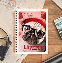 Romantic Pug Personalised Name Notebook