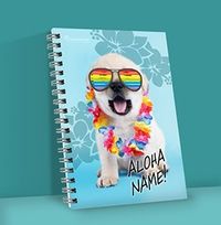 Cute Puppy Personalised Notebook, Rainbow Shades