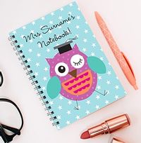 Personalised Purple Owl Teacher Notebook, Stars