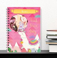 Personalised Llama Notebook, Pink Good Vibes