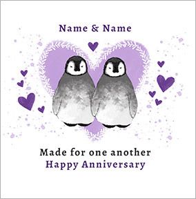 Penguin Anniversary personalised Card