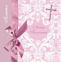Baroque Ribbon - Confirmation Invite Pink
