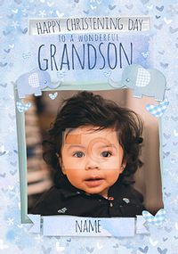Tap to view Wonderful Grandson photo Christening Card