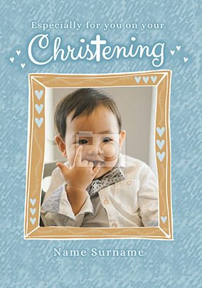 Especially for You blue Christening photo Card