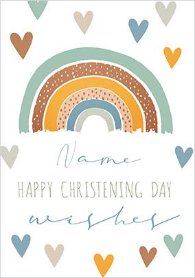 Happy Christening Blue Rainbow Personalised Card