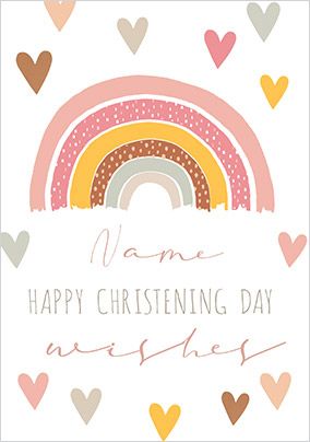 Happy Christening Pink Rainbow Personalised Card
