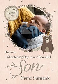 Beautiful Son Christening Day photo Card