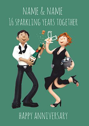 16 Years - Sparkling Anniversary Personalised Card