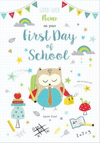 Owl First Day of School personalised Card