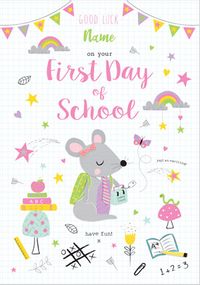 Mouse First Day of School personalised Card