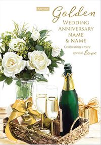 Golden Wedding Anniversary Personalised Floral Card