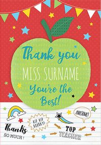 Tap to view Teacher's Apple Personalised Thank You Card