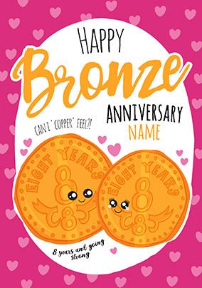 8th Anniversary Bronze personalised Card