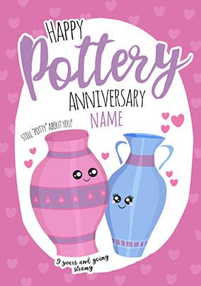 9th Anniversary Pottery personalised Card