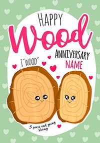5th Anniversary Wood personalised Card
