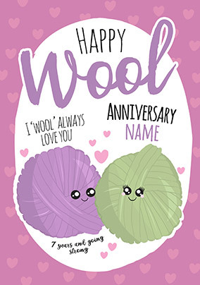7th Anniversary Wool Personalised Card - Giant (A3) - By Funky Pigeon