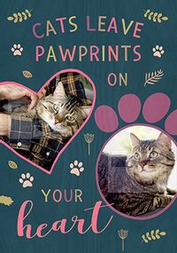 Cat Sympathy Card - Photo Upload - Paw Prints On Heart