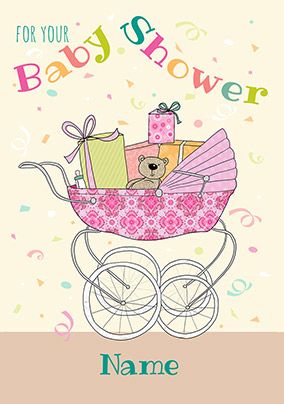 Baby Shower Card - Pram and Gifts