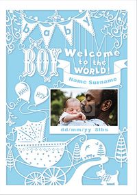Baby Boy Welcome to the World Photo Card
